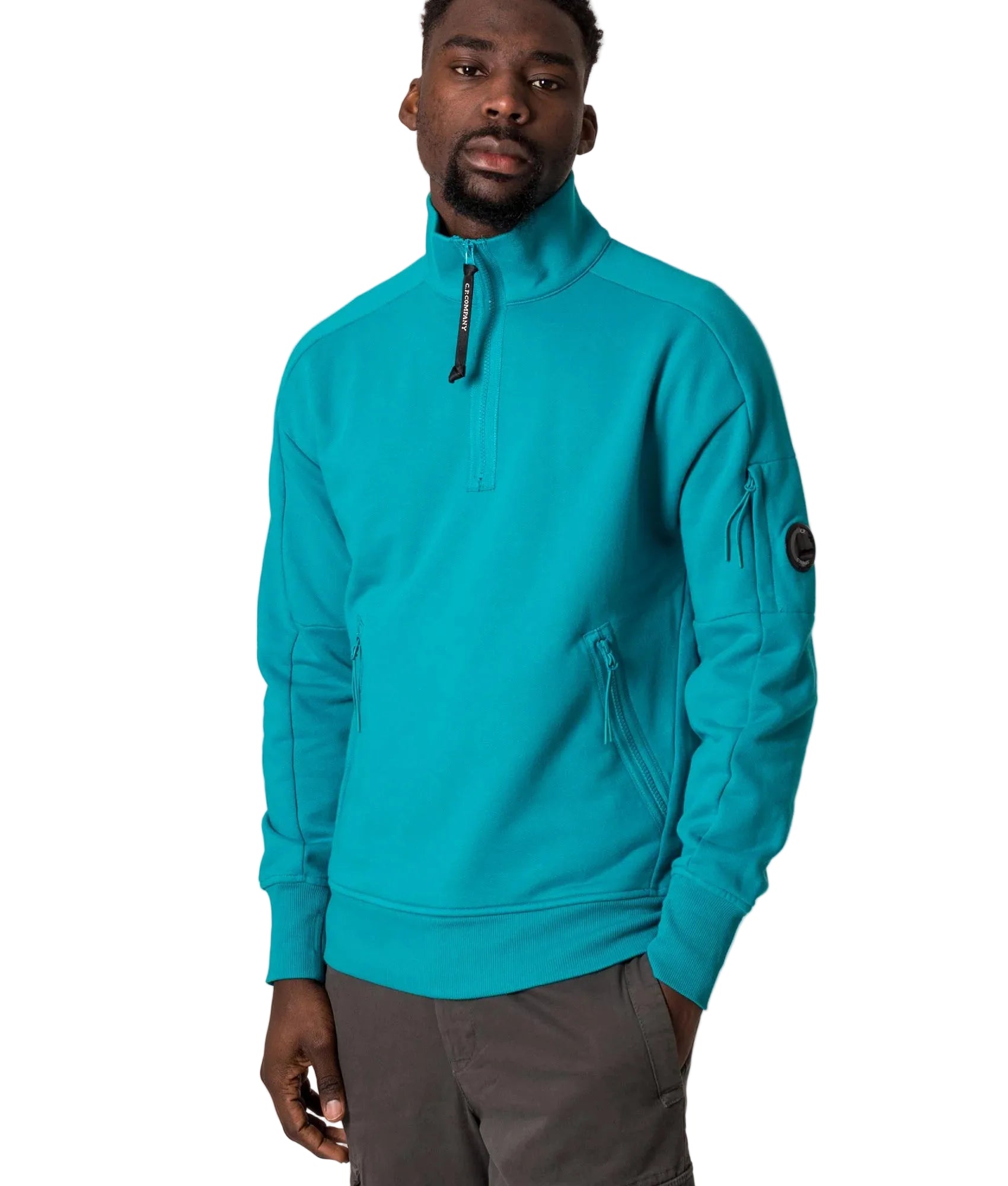 Cp Company Quarter Zip Polo Collar Sweatshirt In Tile Blue Cp Company Quarter Zip Polo Collar Sweatshirt In Tile Blue