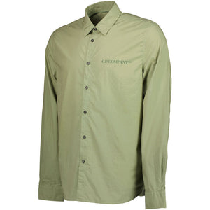 Cp Company Popeline Graphic Logo Print Shirt in Green