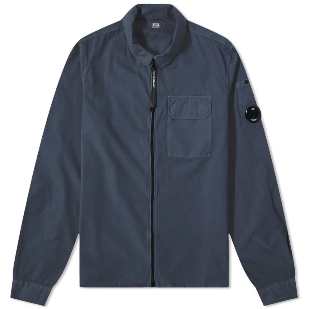 Cp Company Lens Full Zip Overshirt In Blue