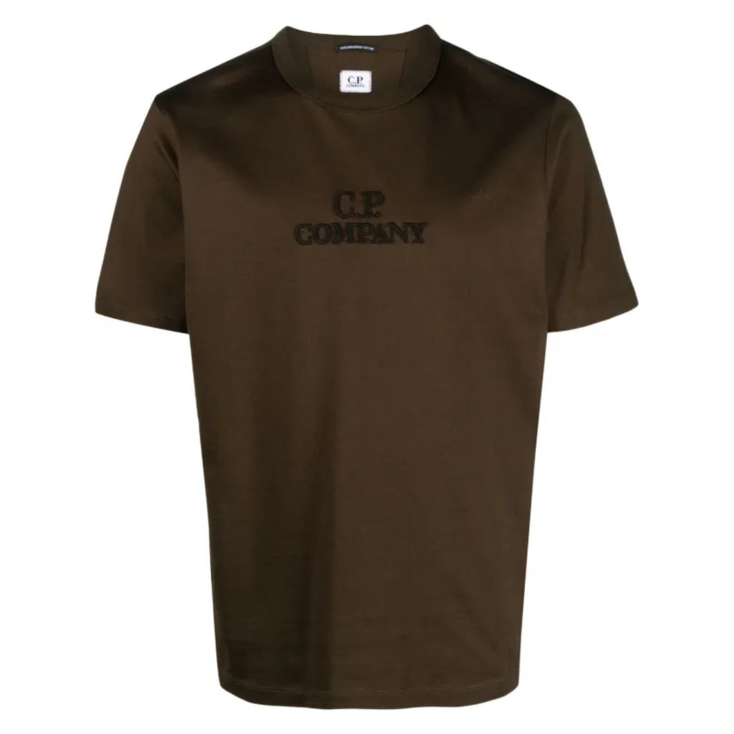 Cp Company Mercerized Cotton Twisted Jersey Embroidered Logo T-Shirt In Ivy Green
