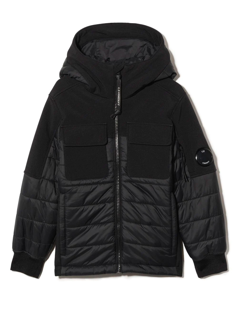 Cp Company Junior Soft Shell-R Mixed Lens Jacket In Black
