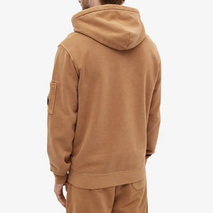Cp Company Garment Dyed Overhead Lens Hoodie In Bistre