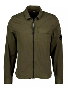 Cp Company Gabardine Zip Overshirt In Ivy Green