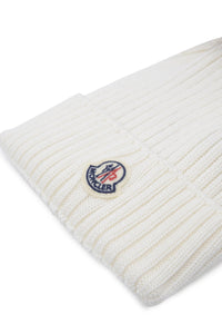 Moncler Junior Pom Pom Beanie in White