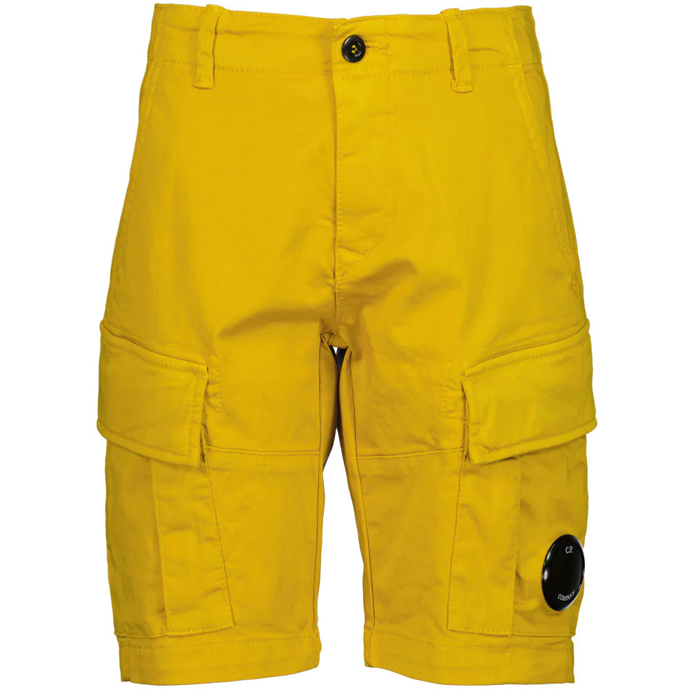 Cp Company Junior Stretch Gabardine Lens Cargo Shorts in Golden Nugget