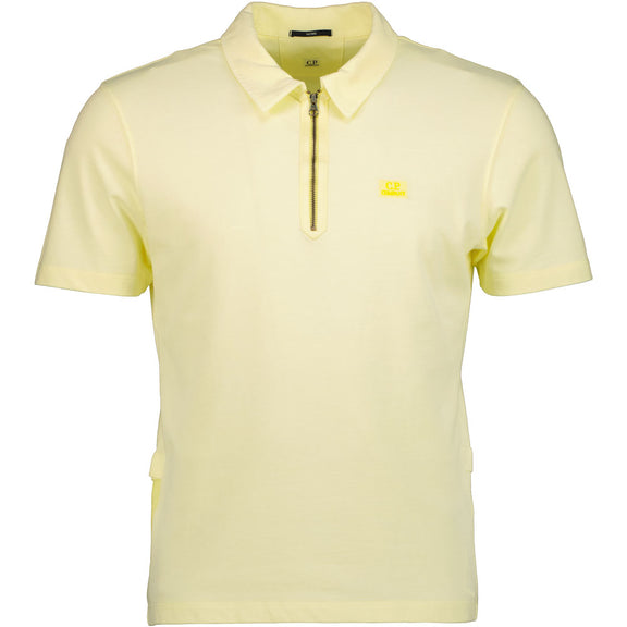 Cp Company Tacting Piquet Zip Polo Shirt In Pastel Yellow