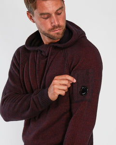 Cp Company Wool Blend Hooded Fleece Knit In Bordeaux