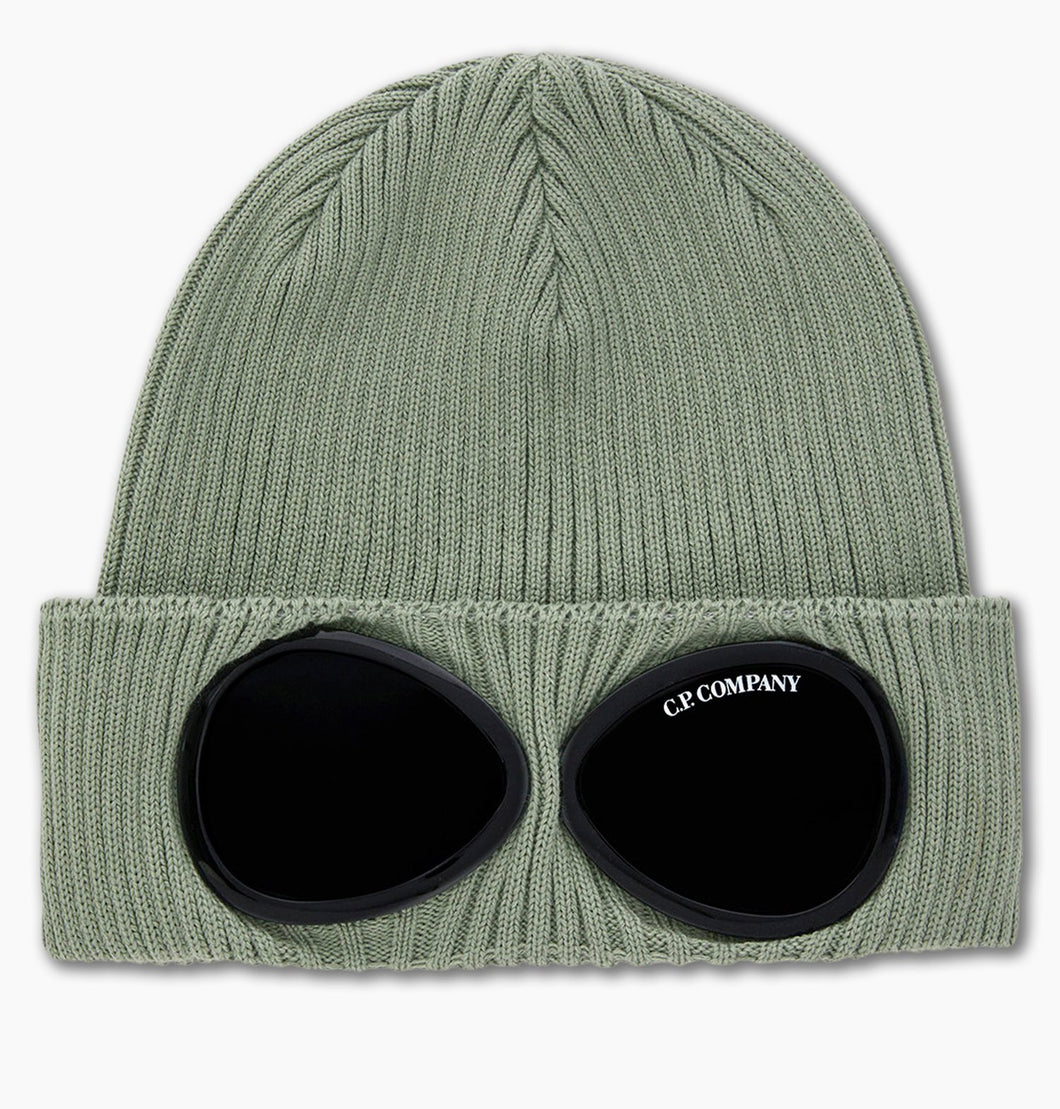 Cp Company Junior Knitted Goggle Beanie In Bronze Green