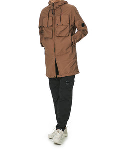 Cp Company Flatt Nylon Utility Long Jacket In Brown
