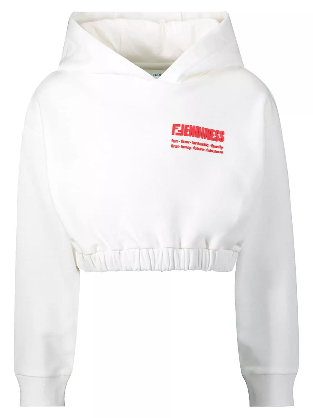 Fendi Junior Girls Fendiness Cropped Hooded Sweatshirt in White TET Clothing