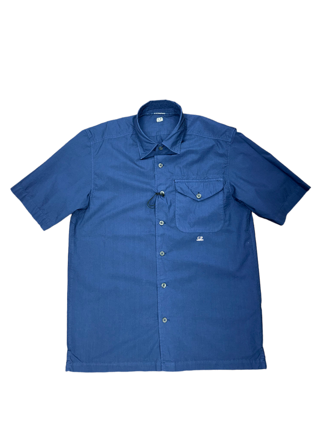 Cp Company Popeline Short Sleeve Small Logo Shirt in Medieval Blue