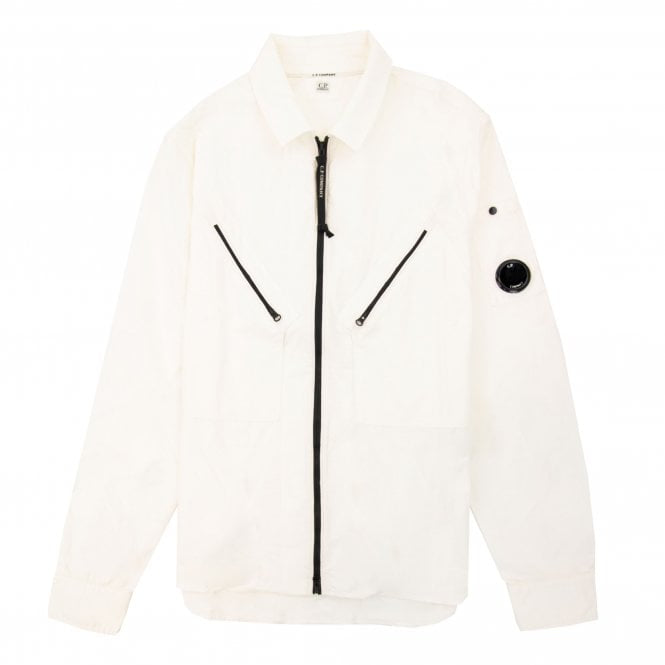 Cp Company Rip-Stop Zip Lens Shirt in White