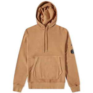 Cp Company Garment Dyed Overhead Lens Hoodie In Bistre