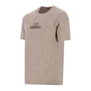 Cp Company Mercerized Cotton Twisted Jersey Embroidered Logo T-Shirt In Silver Sage