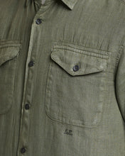 Load image into Gallery viewer, Cp Company Short Sleeve Logo Linen Shirt in Bronze Green
