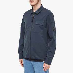 Cp Company Gabardine Full Zip Lens Shirt In Navy