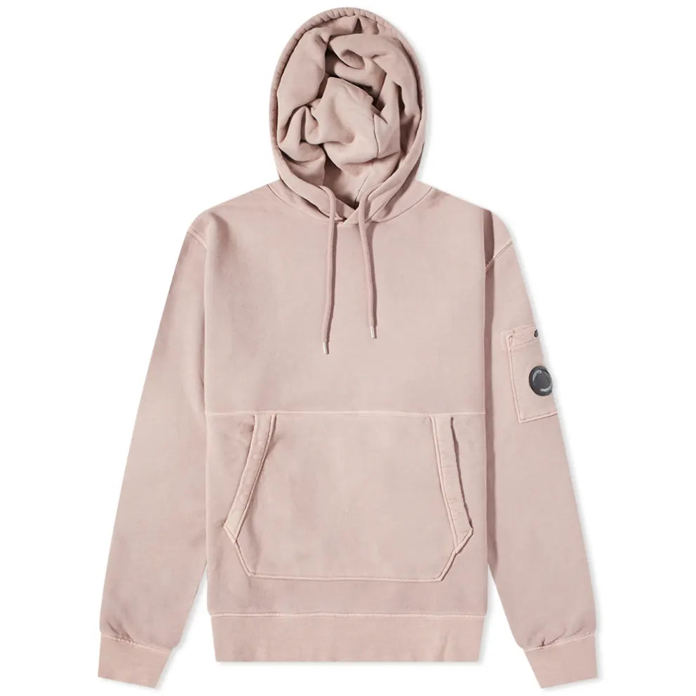 Cp Company Garment Dyed Overhead Lens Hoodie In Bark