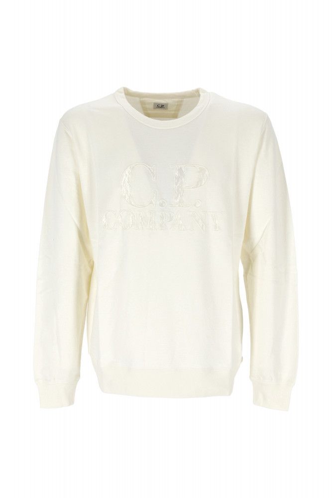 Cp Company Light Fleece Embroidered Logo Sweatshirt in White