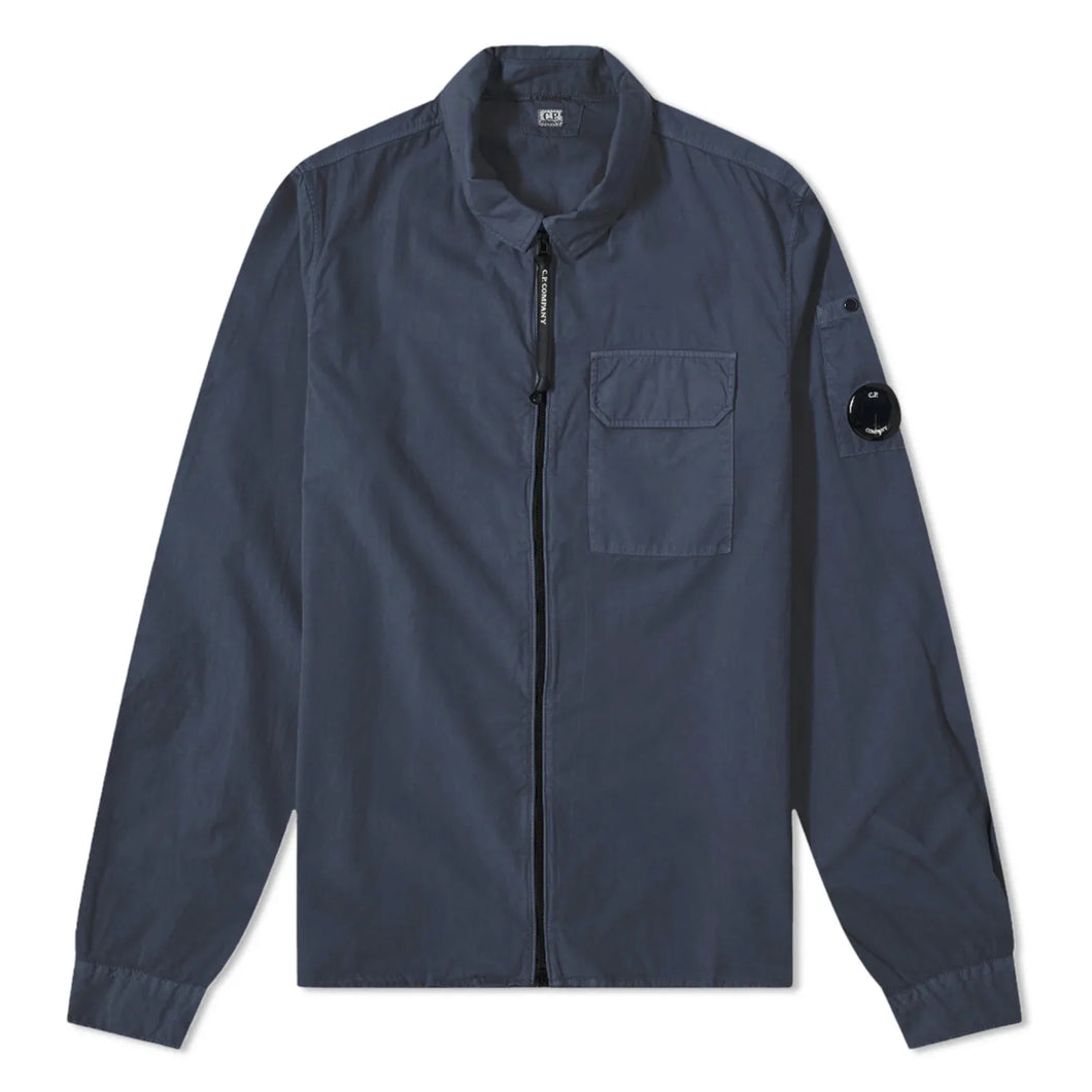 Cp Company Gabardine Full Zip Lens Shirt In Navy