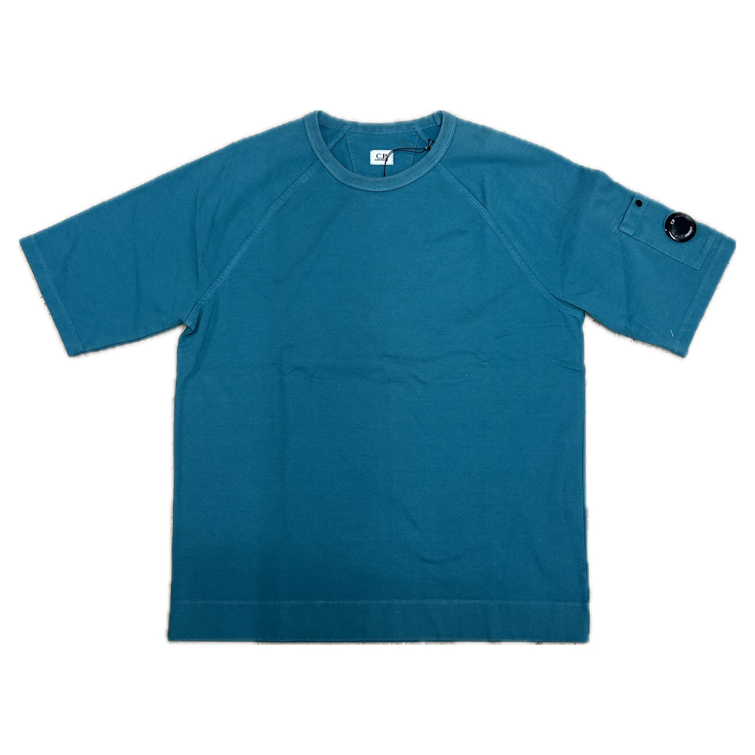 Cp Company Heavy Jersey Lens Short Sleeve Sweatshirt In Spruce Blue