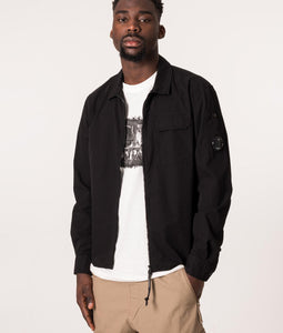 Cp Company Gabardine Full Zip Lens Shirt In Black