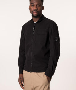 Cp Company Gabardine Full Zip Lens Shirt In Black
