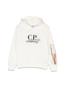 Cp Company Junior Bird Logo Overhead Hoodie In White