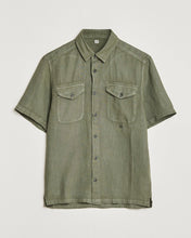 Load image into Gallery viewer, Cp Company Short Sleeve Logo Linen Shirt in Bronze Green
