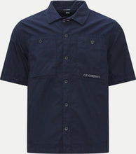 Load image into Gallery viewer, Cp Company Rip-Stop Embroidered Logo Short Sleeve Shirt in Navy
