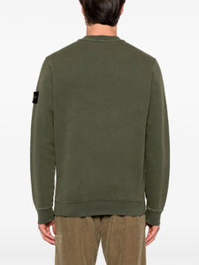 Stone Island Organic Cotton Diagonal Old Effect Sweatshirt In Khaki
