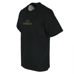 Cp Company Mercerized Cotton Twisted Jersey Embroidered Logo T-Shirt In Black