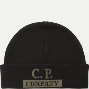 Cp Company Merino Wool Logo Beanie Black