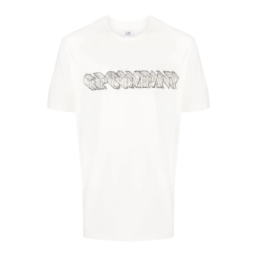 Cp Company 30/1 Jersey Sketch Logo T-Shirt in White