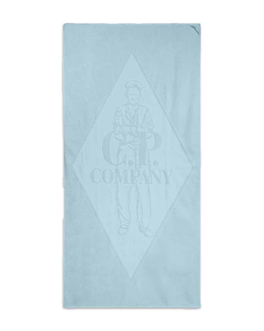 CP Company Factory Worker Logo Beach Towel In Baby Blue