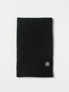 Stone Island Junior Patch Logo Wool Scarf In Black