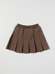 Fendi Junior Girls FF Motif Virgin Wool Skirt In Brown