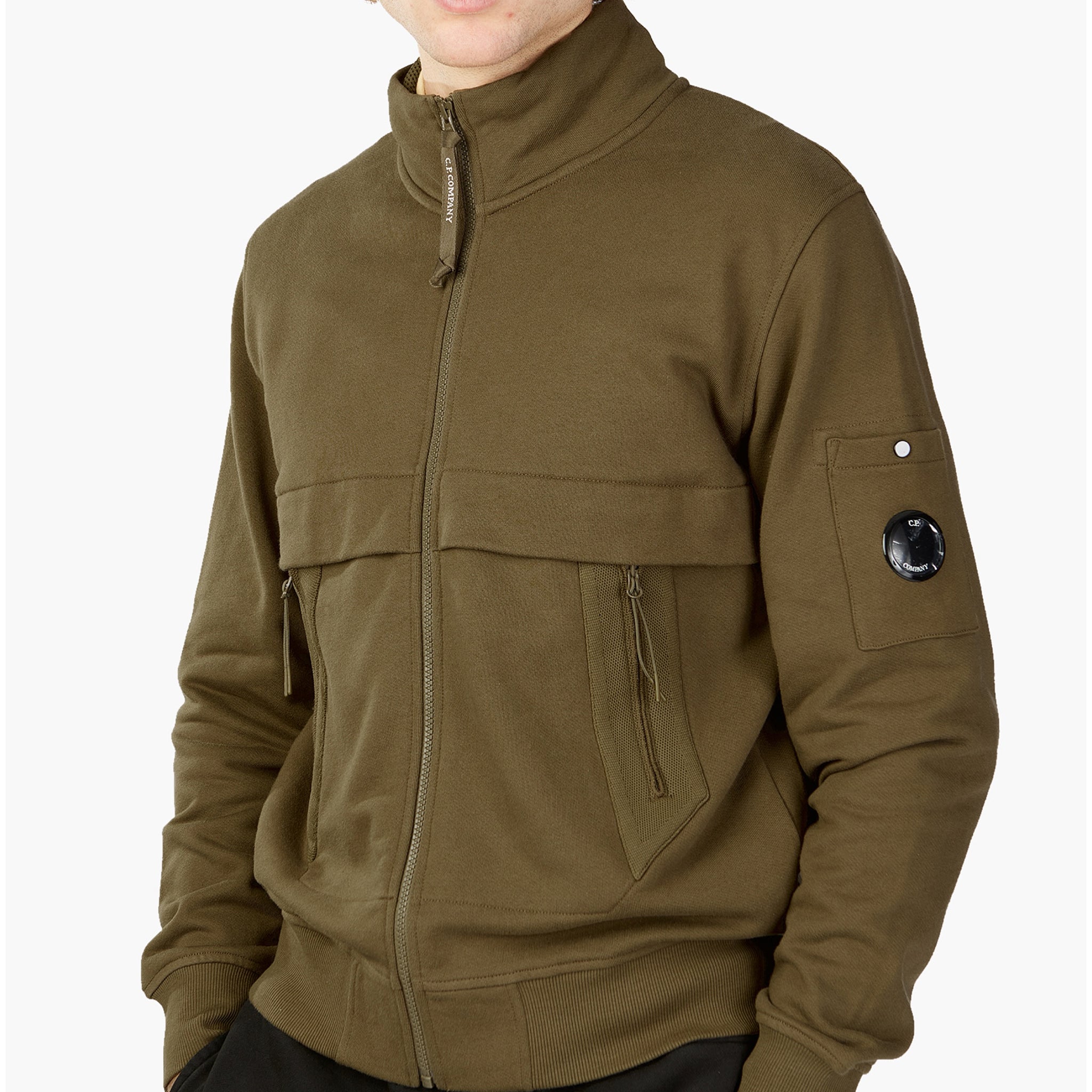 Cp Company Diagonal Raised Fleece Full Zip Lens Sweatshirt in 