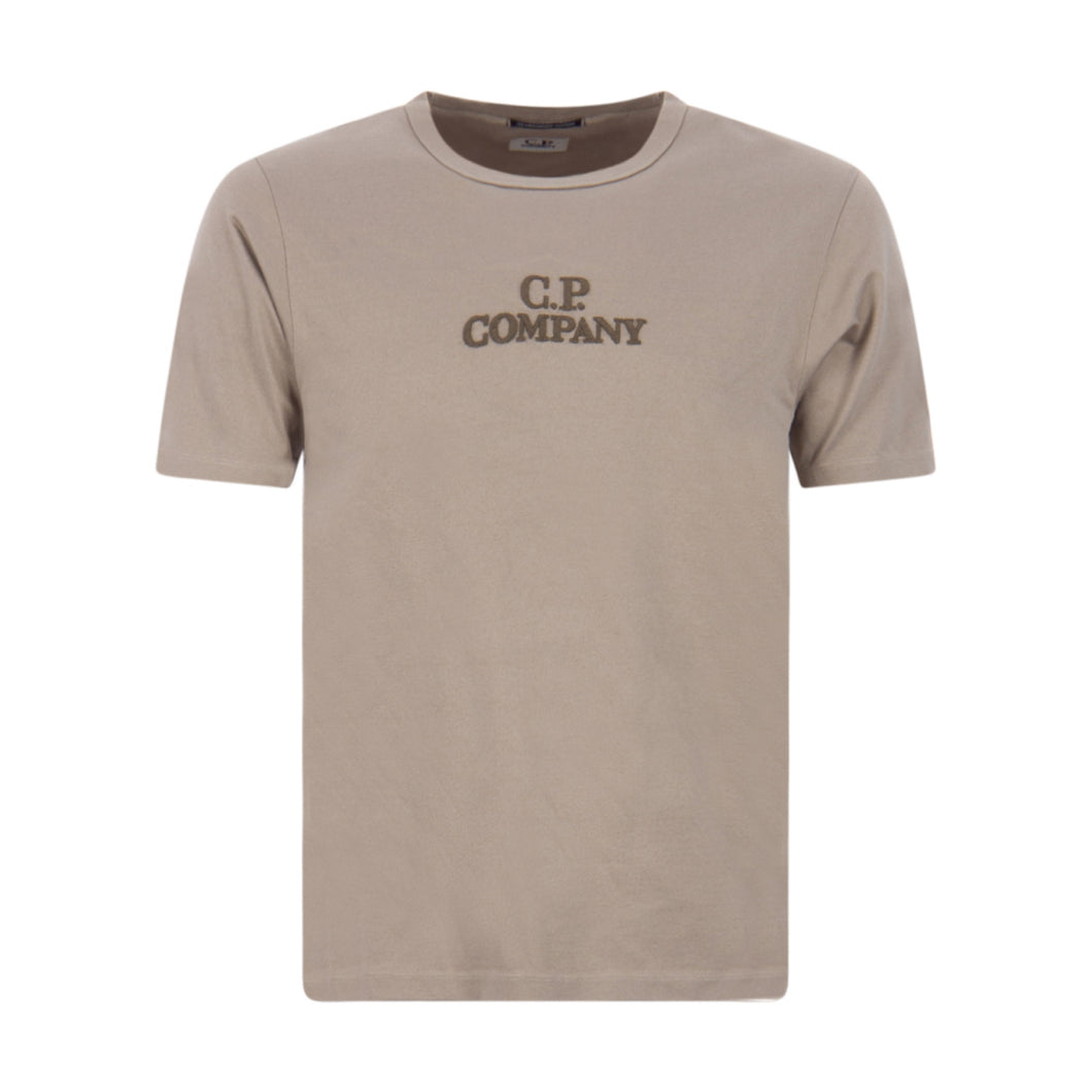 Cp Company Mercerized Cotton Twisted Jersey Embroidered Logo T-Shirt In Silver Sage