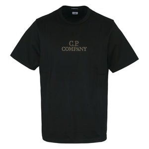 Cp Company Mercerized Cotton Twisted Jersey Embroidered Logo T-Shirt In Black