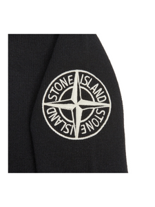 Stone Island Junior Embroidered Compass Logo Hooded Knit Sweatshirt in Black