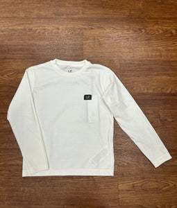 Cp Company Junior Small Stamp Logo Long Sleeve T-Shirt in White