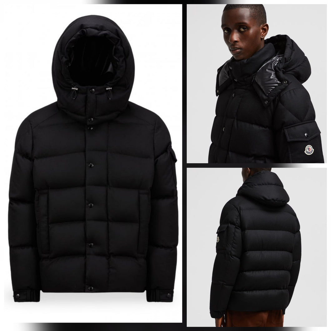 Moncler Flanelle Vezere Hooded Down Jacket In Black