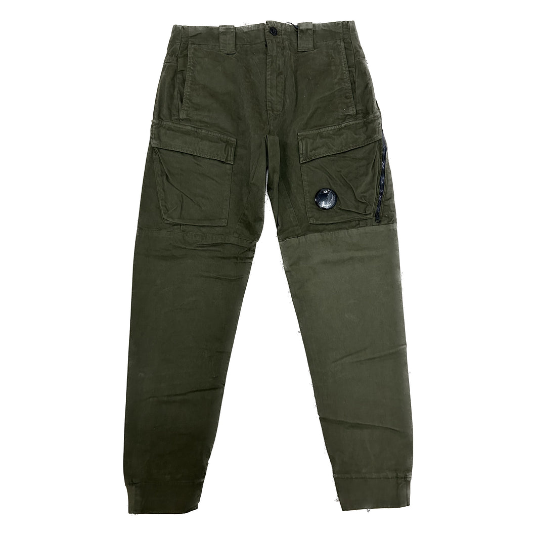 Cp Company Ergonomic Fit Lens Stretch Satin Cargo Pants in Ivy Green