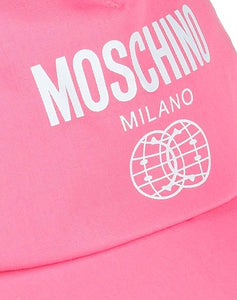 Moschino Milano Girls Double Smiley Logo Cap in Pink