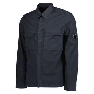 Cp Company Lens Gabardine Covered Button Overshirt in Navy
