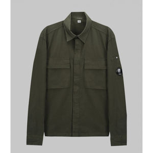 Cp Company Lens Gabardine Covered Button Overshirt in Ivy Green