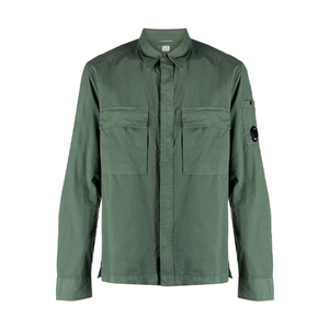 Cp Company Lens Gabardine Covered Button Overshirt in Green