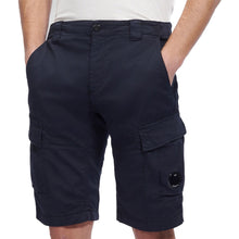 Load image into Gallery viewer, CP Company Satin Stretch Lens Cargo Shorts in Navy
