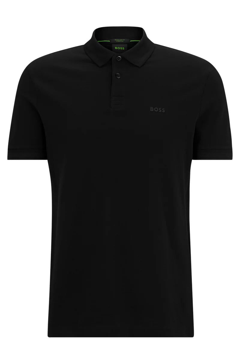 Hugo Boss Pio Regular Fit Stretch Tonal Logo Polo Shirt in Black
