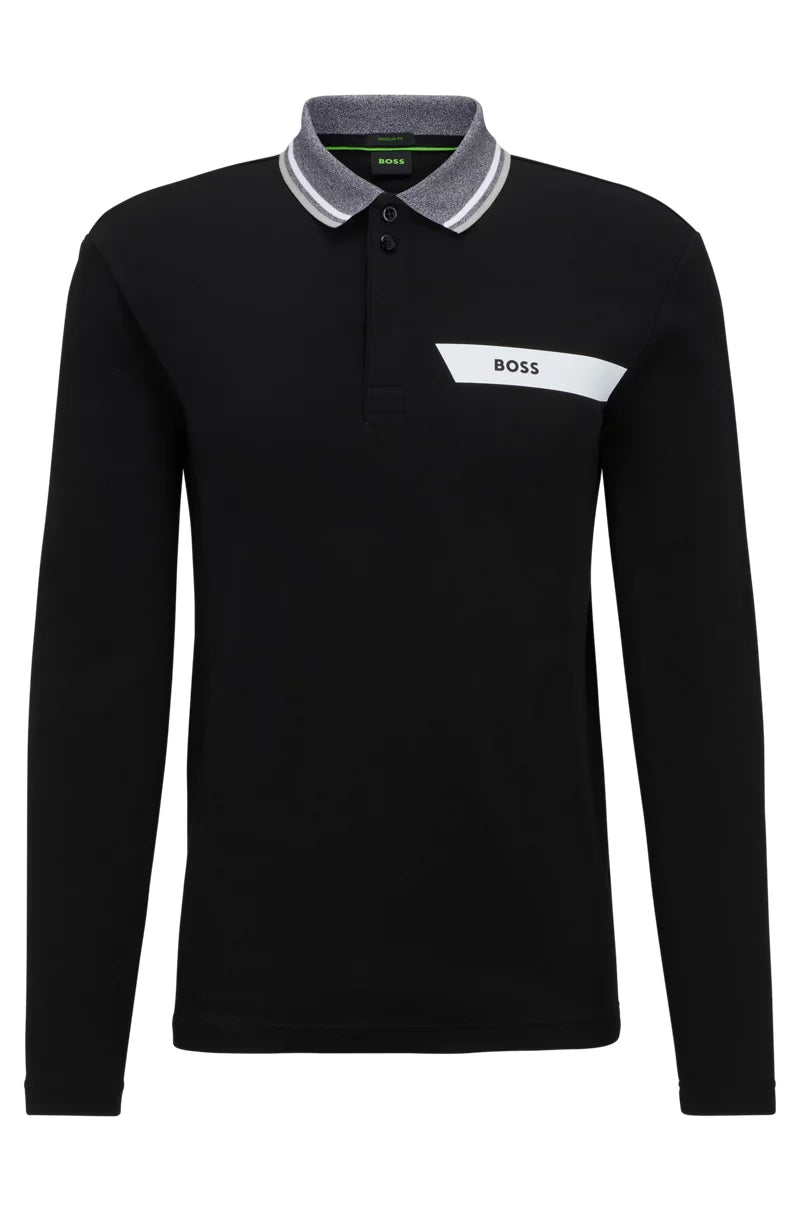 Hugo Boss Plisy 1 Regular Fit Long Sleeve Polo Shirt Black